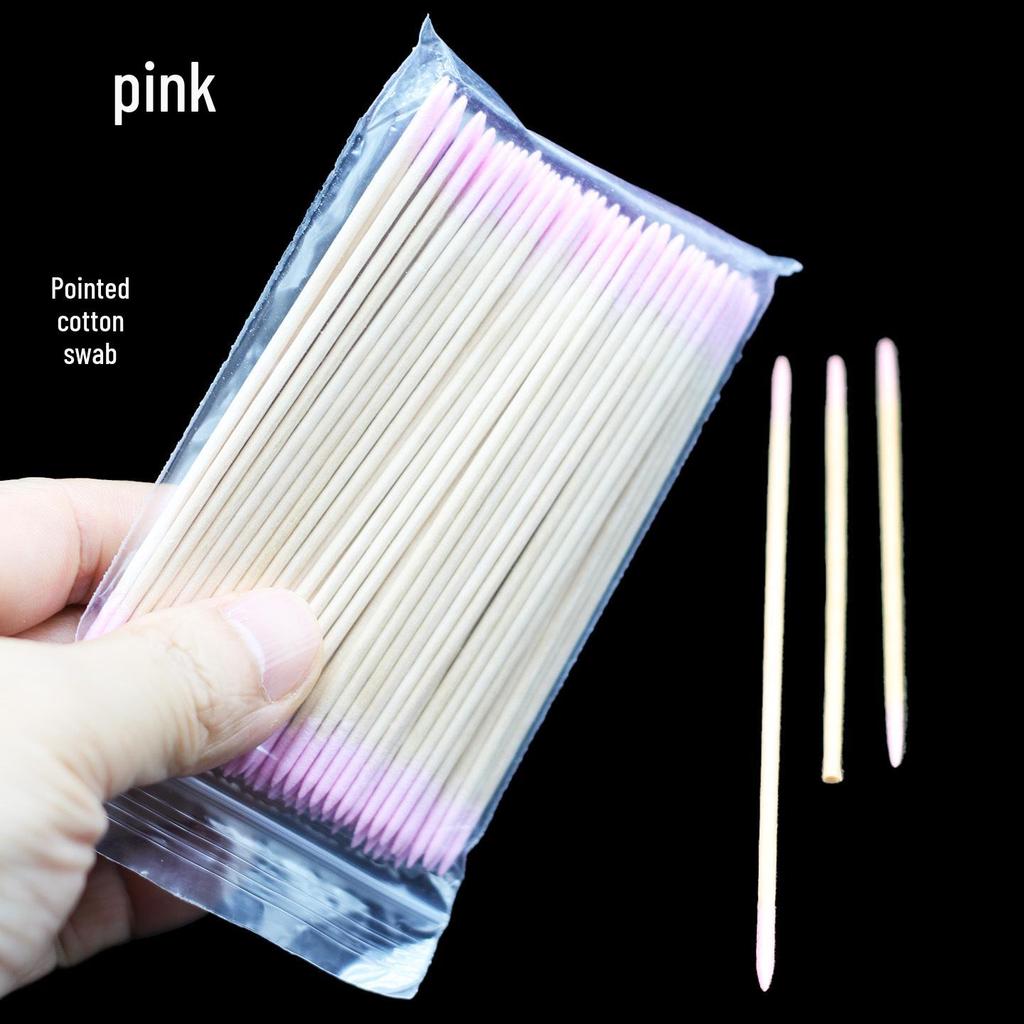 Pink Double-Ended 7cm Cotton Swabs, Multi-Functional 100 Pcs: Tattooing, Eyebrow Correction, Eyeliner, Toothpick, and Nail Art.