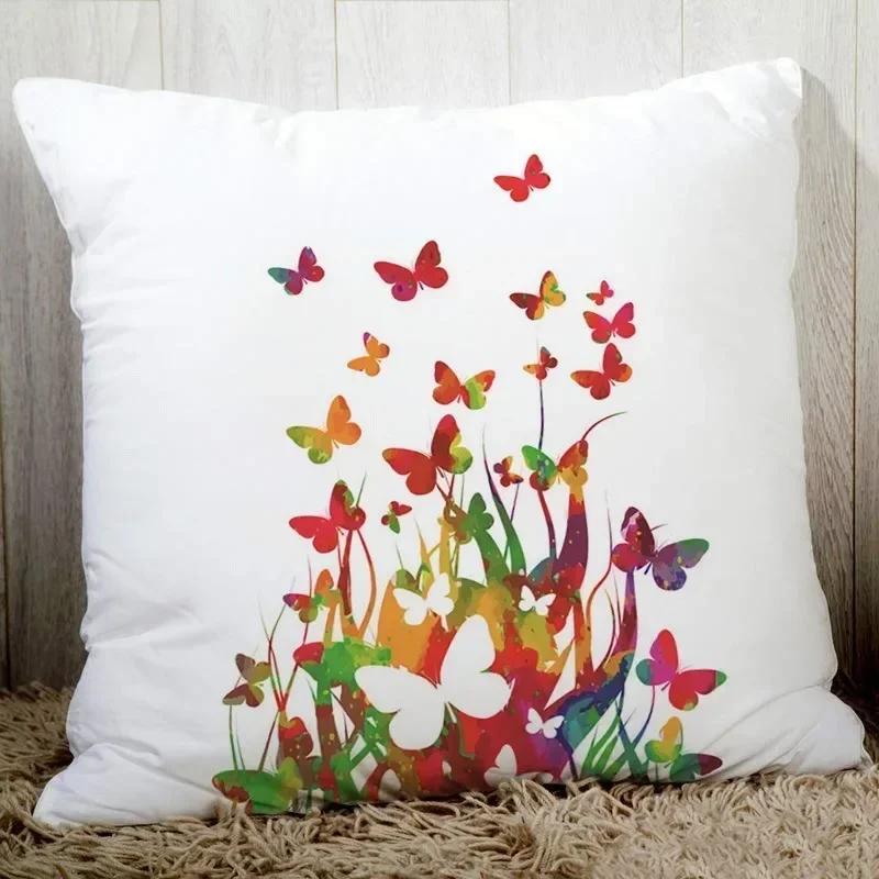 Gezellig Bankkussenhoes Vlinderprint 45X45cm Decoratieve Kussens voor Thuis Polyester Perzikvezel Kussensloop Zitkussen Rugkussen