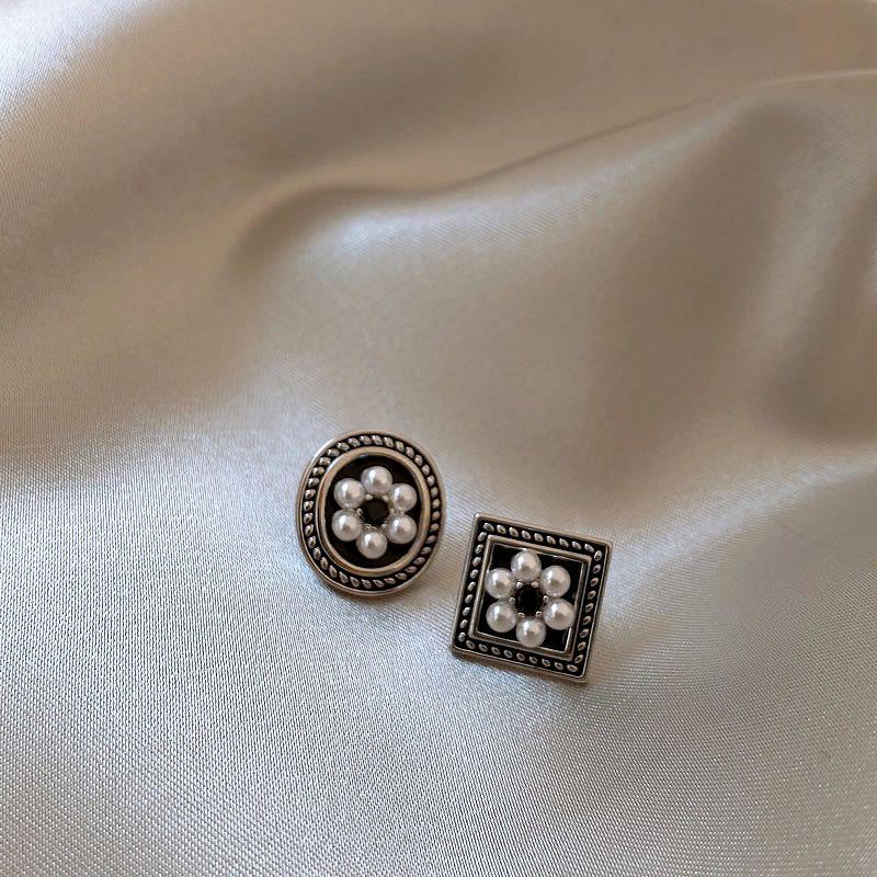 

Асимметричные винтажные женские серьги-пусеты с искусственным жемчугом Black geometric Pearl ~ 925 silver needle