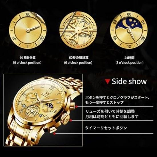OLEVS Wristwatch Mens Stylish Chronograph Watch Business Popular Brand Large Easy-to-read Analog Waterproof Quartz Gold