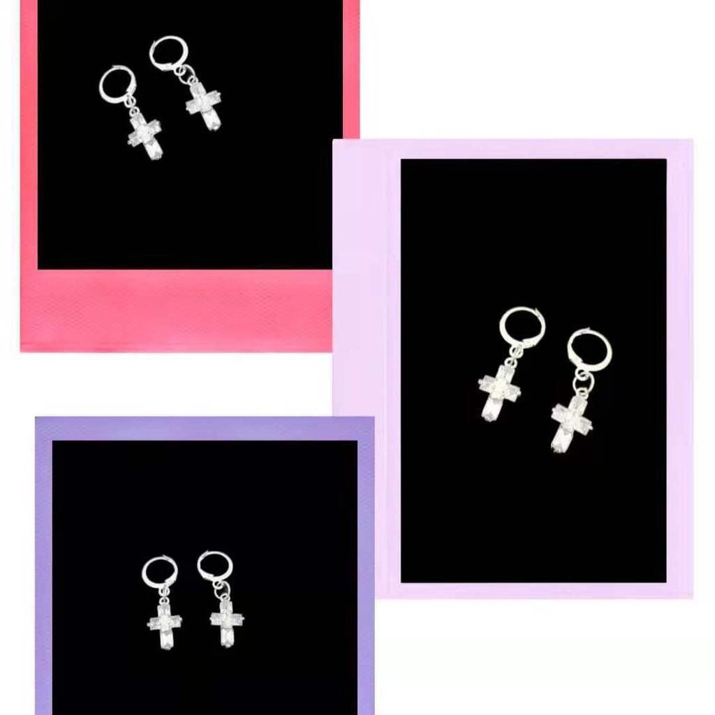 European & American Fashion Zircon Cross Earrings - Trendy Transparent Cross Hoops for Women