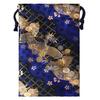Senshishuin Nishijin Brocade Drawstring Bag (Lined) Blue Fan Cherry Blossom Design, Medium Size