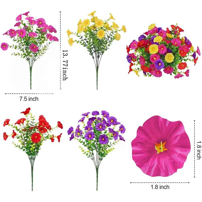 4 Bündel Künstliche Blumen Seiden-Prunkwinde Pflanzen Eukalyptus UV-Beständig Garten Sommerhaus Außen Dekoration