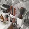 Wall Mounted Hair Dryer Holder Bathroom Hair Tool Storage Rack No Drill Self Adhesive Organizer for Hair Dryer Brush and Comb