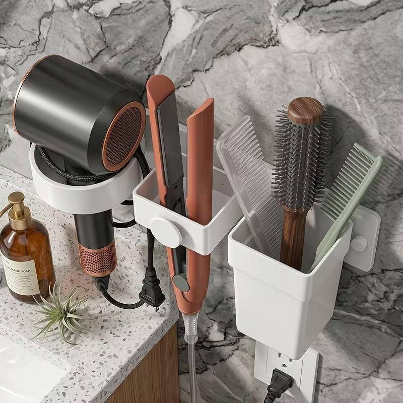 Wall Mounted Hair Dryer Holder Bathroom Hair Tool Storage Rack No Drill Self Adhesive Organizer for Hair Dryer Brush and Comb