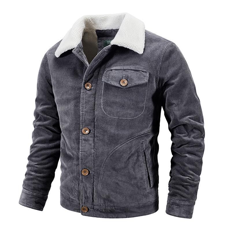 Corduroy Cotton Jacket Men's Casual Men's Loose Large Size Plus Fleece Thick Coat Men's Cotton Jacket