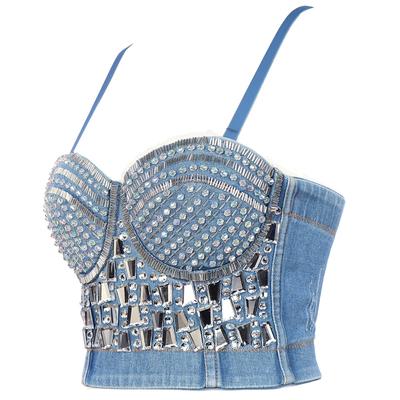 2024 Fashion Luxury Wrap Women's Vest Crystal Plus Size Bra Camisole Vest Rhinestone Diamonds Top Women's Sexy Shiny Diamonds Nightclub Carnival Bra