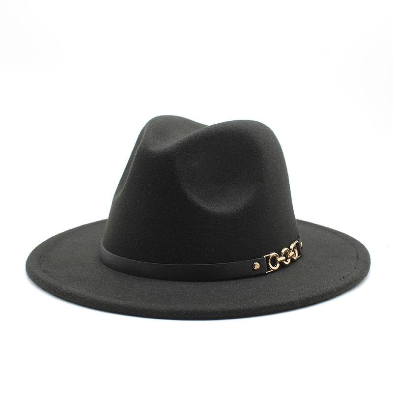 Flat Edge Woolen Top Hat, Belt Buckle, Big-Brimmed Felt Hat, Plain Weave Top Hat