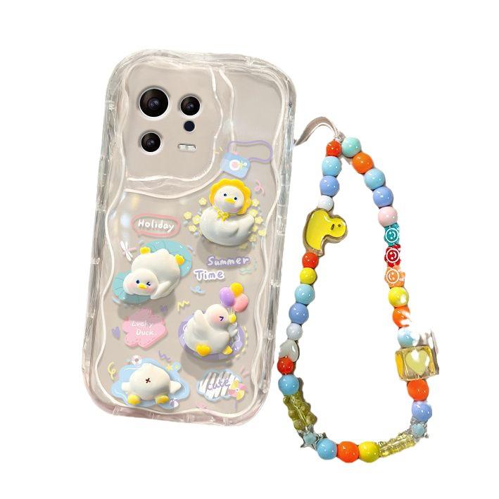 Applicable To Apple 16pro Mobile Phone Case IPhone 15 Cute Cartoon Duck Doll Chain 14/13 Transparent Silicone XR