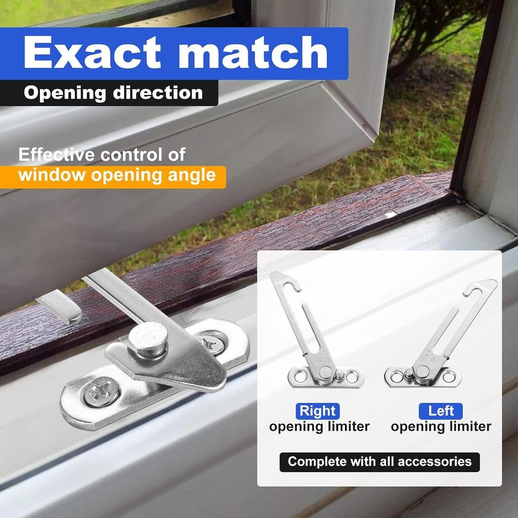 10 Pcs Window Restrictors Locks Stainless Steel Child Security Restrictor Hook with Screws 5 Left & 5 Right Handed Opening Limiters Restrictor Safety