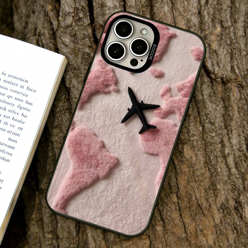 Airplane Route Pattern Phone Case For iPhone 17,16,15,14,13,12,11 Plus,Pro Max,XS,Colorful Silver Phone Case Funda Cover
