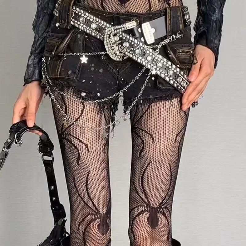 Halloween Spider Web Fishnet Tights Women Y2K Gothic Punk Hollow Out Pantyhose Sexy Grunge Leggings Alternative Clubwear Cosplay