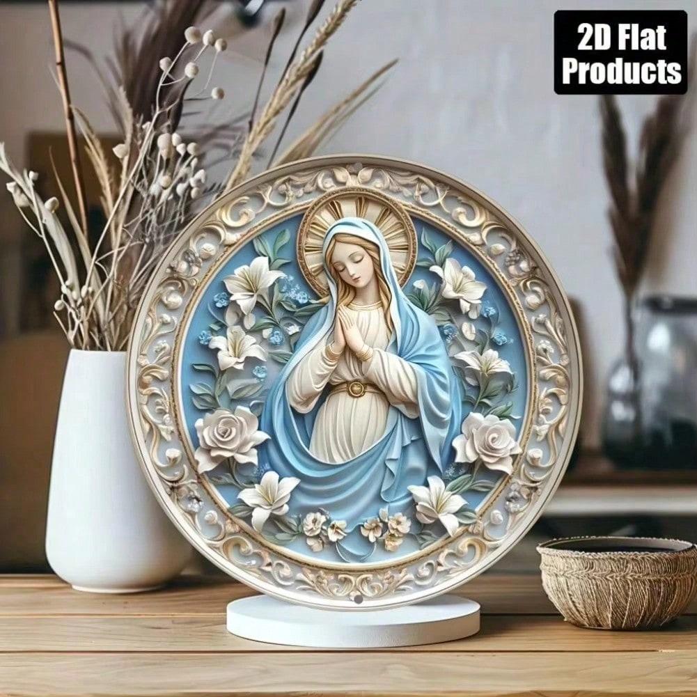 Virgin Mary Round Metal Plaque Wall Art Tin Sign Home Bar Kitchen Cafe Decor Religious Gift
