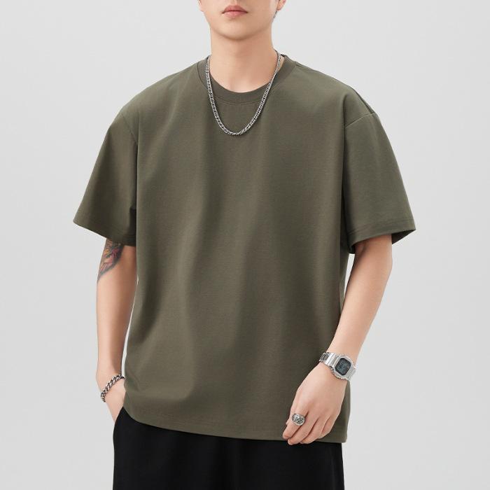 260g Heavy Short-sleeved T-shirt for Men's Summer New Loose Round Neck Five-point Sleeve T-shirt Pure T-shirt