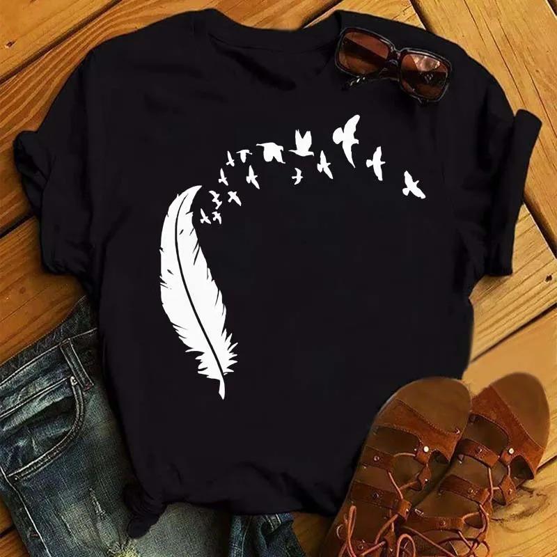 Watercolor Butterfly Heart Printed T Shirt New Women Black T Shirt Harajuku Cute Graphic Tee Shirt Ladies Casual FeUnisex Tops Tee