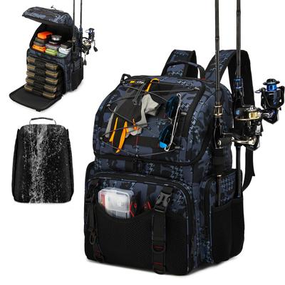 45L Großer Angelrucksack mit Rutenhalter Geeignet für Camping im Freien und [Xocvji] Halter, Leicht, Tragbar, Multifunktional, Wandern.