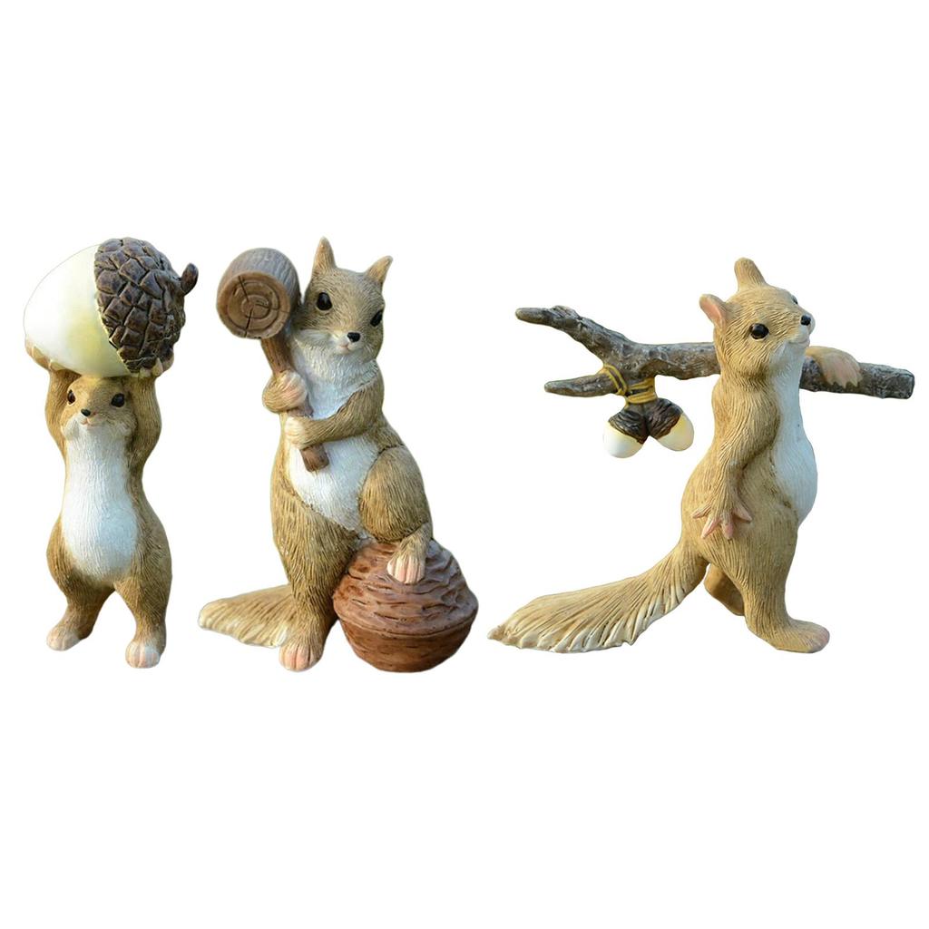 Resin Craft Squirrel Figurines Bonsai Decor Animal Statues for Fairy Garden Ornaments , with