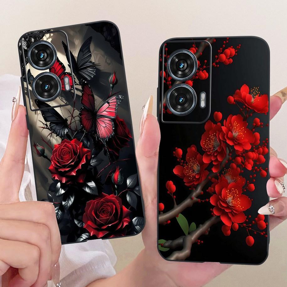 Hülle Für Motorola Edge 50 Fusion Cover XT2429-1 Beliebte Blume Weiche Schwarze Silikon Handyhüllen Für Motorola G96 5G MotoG96 Funda