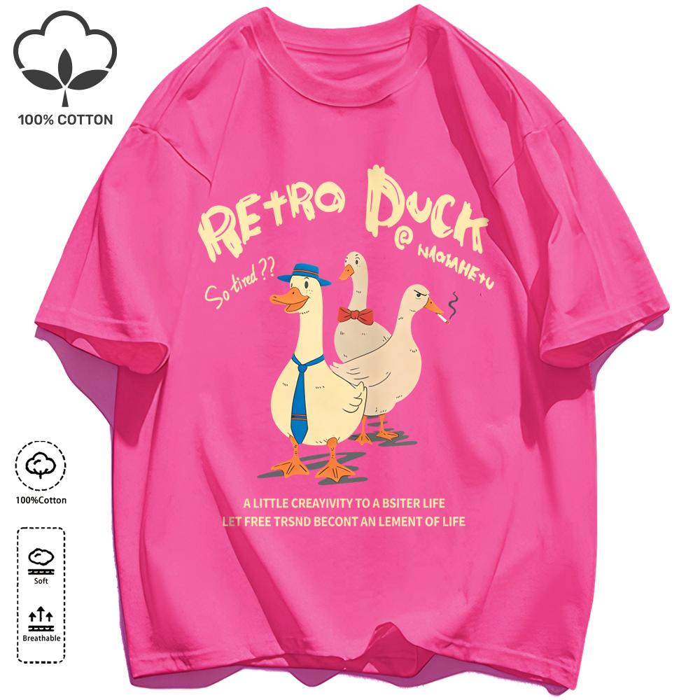Retro Duck Doesn'T Feel Tired Design T Shirts Unisex Cotton Basics T-Shirt Soft Summer Fashion Tee Unisex O-Neck Loose Retro Top