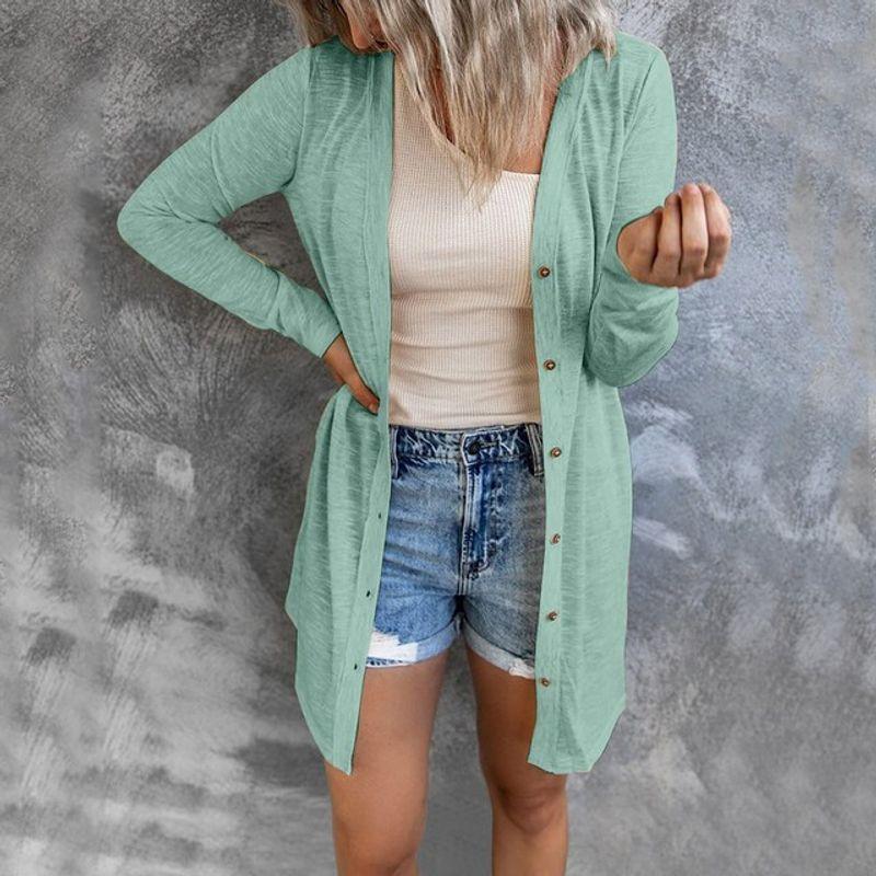 Solid Color Button Long Cardigan Coat Solid Color Buttons Long Cardigan Jacket