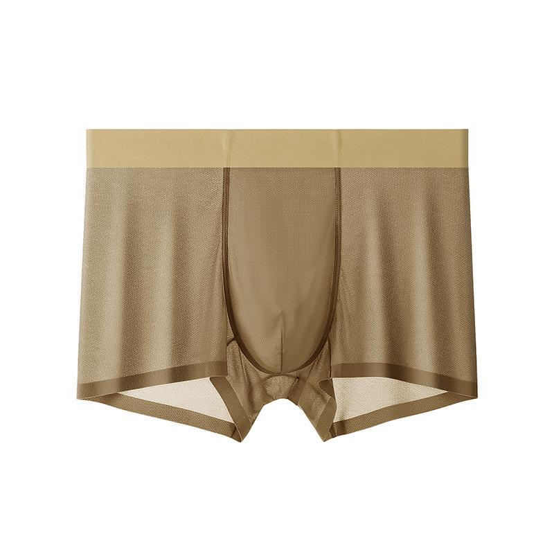 Men's Summer Ice Silk Seamless Antibacterial Mid-Waist Ultra-Thin Mesh Boxer Briefs