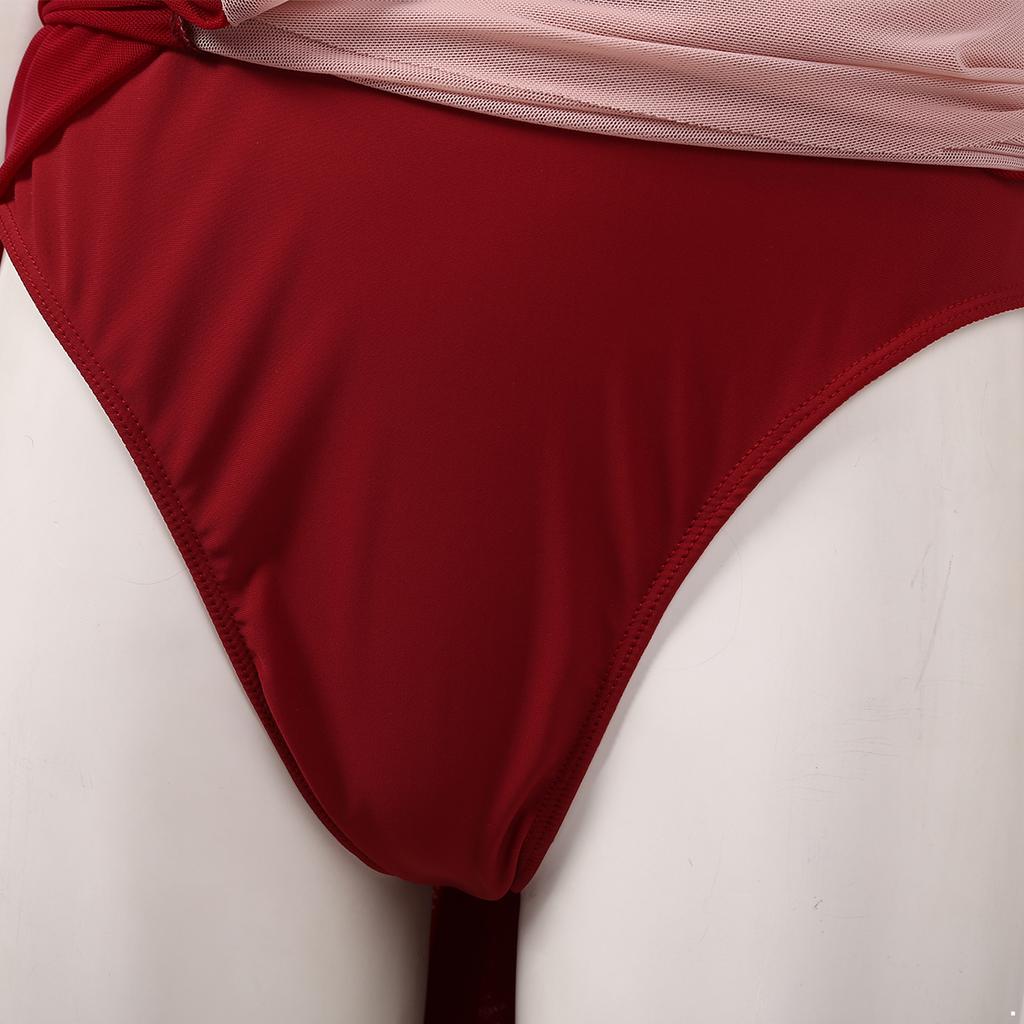 Damen-Erwachsene, ärmelloses Mesh-Farbblock-Trikotkleid, modernes lyrisches zeitgenössisches Tanzkostüm