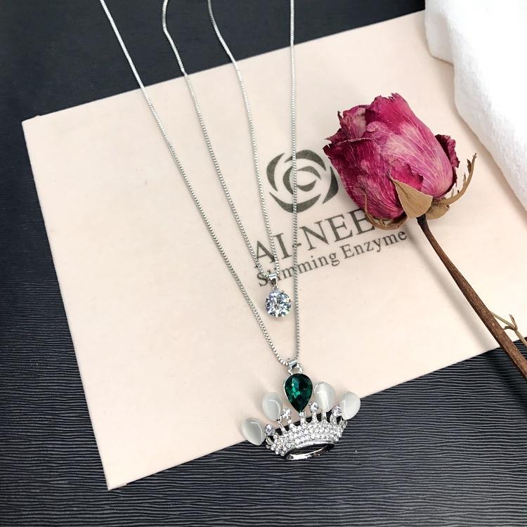 

Japan and Korea fashion double-layer diamond-encrusted necklace women s versatile simple long sweater chain snowflake pendant temperament pendant