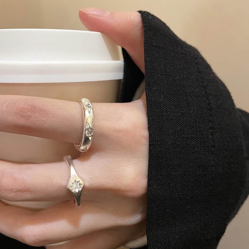 Light Luxury Niche Octagram Matte Brushed Ring Women's Personality Plain Ring Open Ring