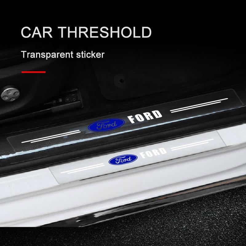 4Pcs Car Threshold Protector Transparent Decorative Badge 3D Sticker For Ford Focus Mondeo Kuga Fiesta MK7 Escort Explorer Edge 2 4 MK2 MK4