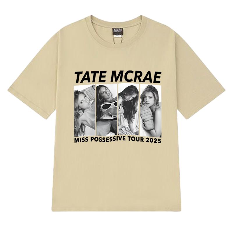 Neu in Tate Mcrae Welttournee 2025 Print T-Shirts Unisex Damen Vintage Oversized Kurzarm-T-Shirt Unisex Schwarz 100% Baumwolle Tops
