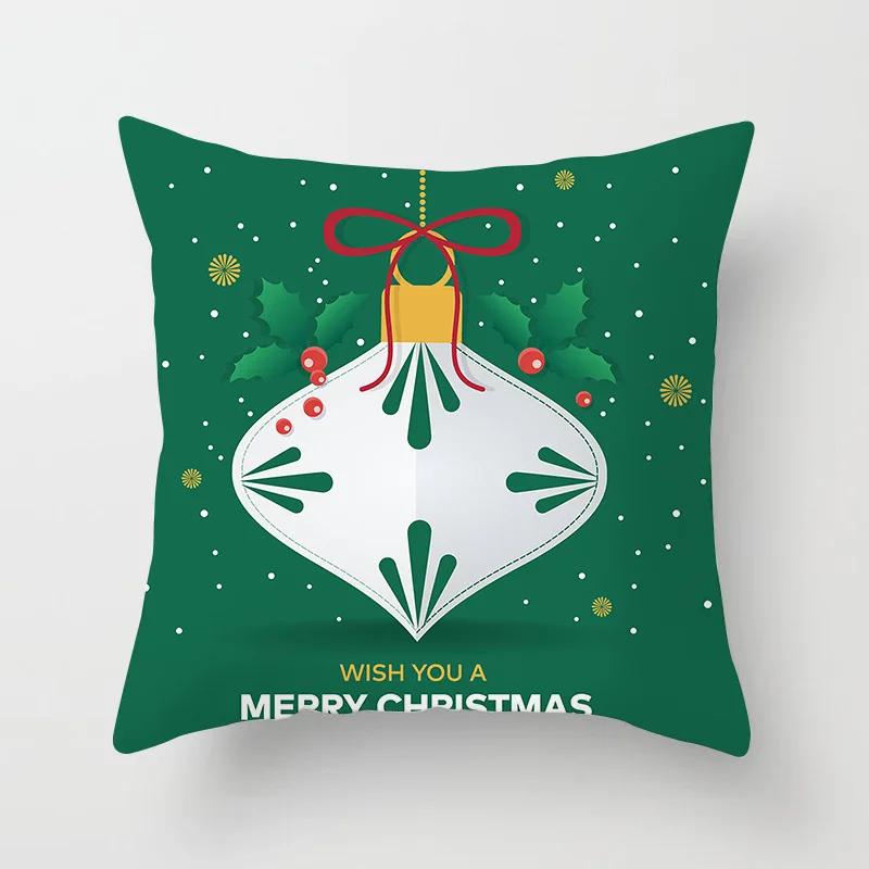Merry Christmas Santa Elk Print Pattern Cushion Cover Home Living Room Sofa Decoration Square Polyester Pillow