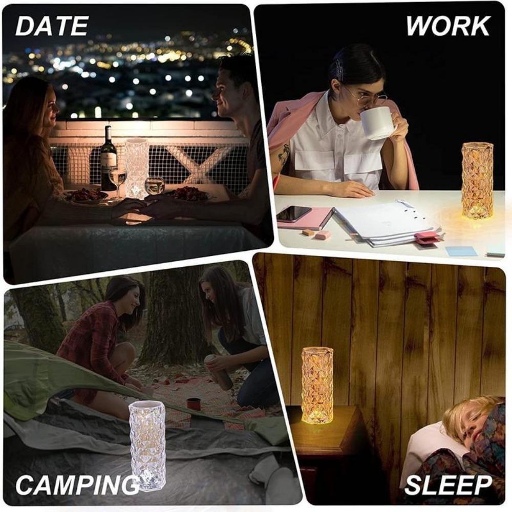Lámpara de mesa de cristal Amill, lámparas de diamante remotas táctiles de 3/16 colores, decoración de habitación, atmósfera, luz de noche junto a la cama, luces de proyector de escritorio