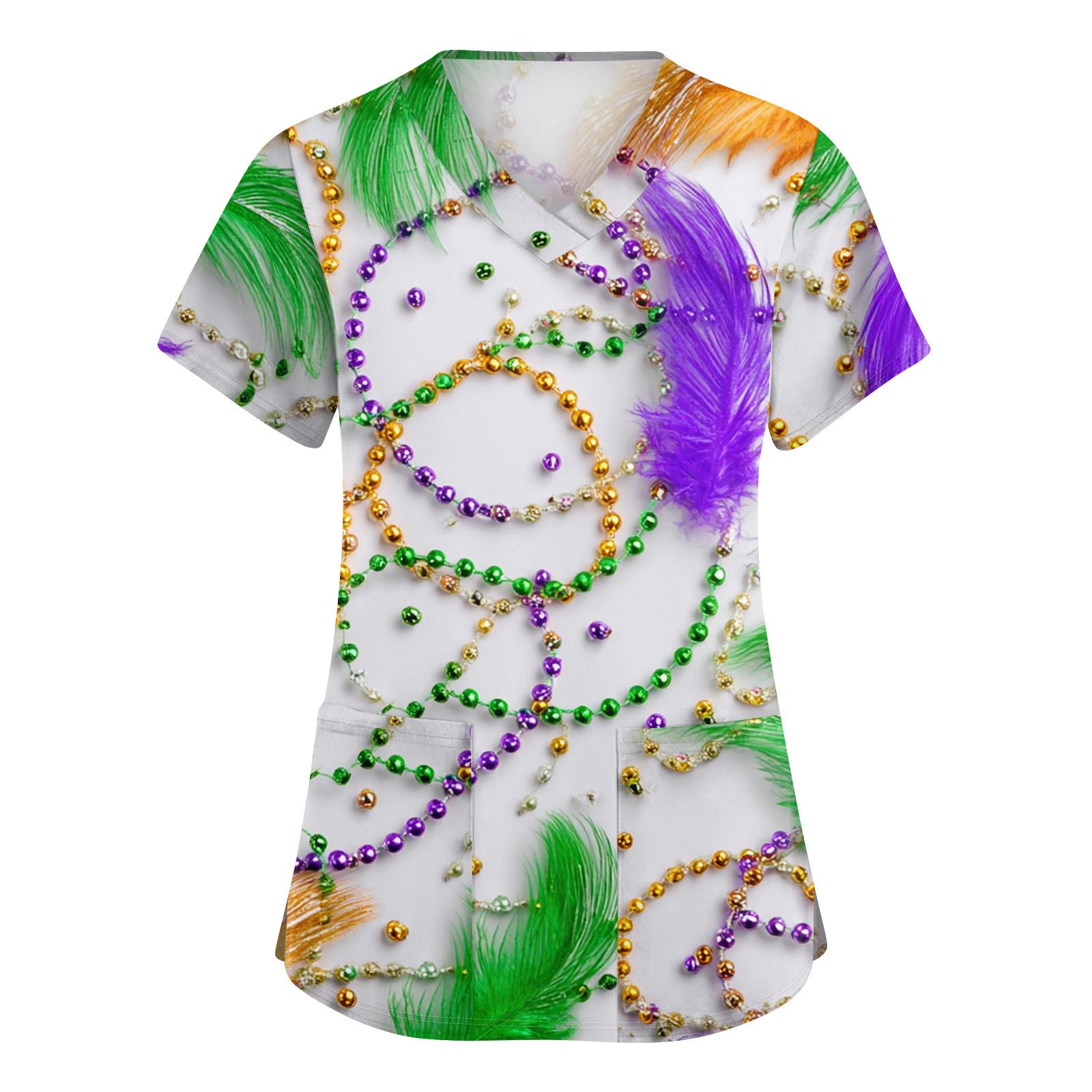 

Women s Cute Printed Work Clothes V-neck Double Layer Pockets Basic Short Sleeve Top Pullover L жёлтый