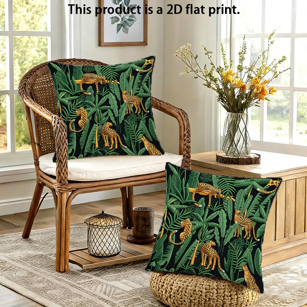 2pcs Jungle Leopard Print Throw Pillow Covers,Wild Tropical Animal Decorative Cushion Cases for Sofa Bedroom Living Room