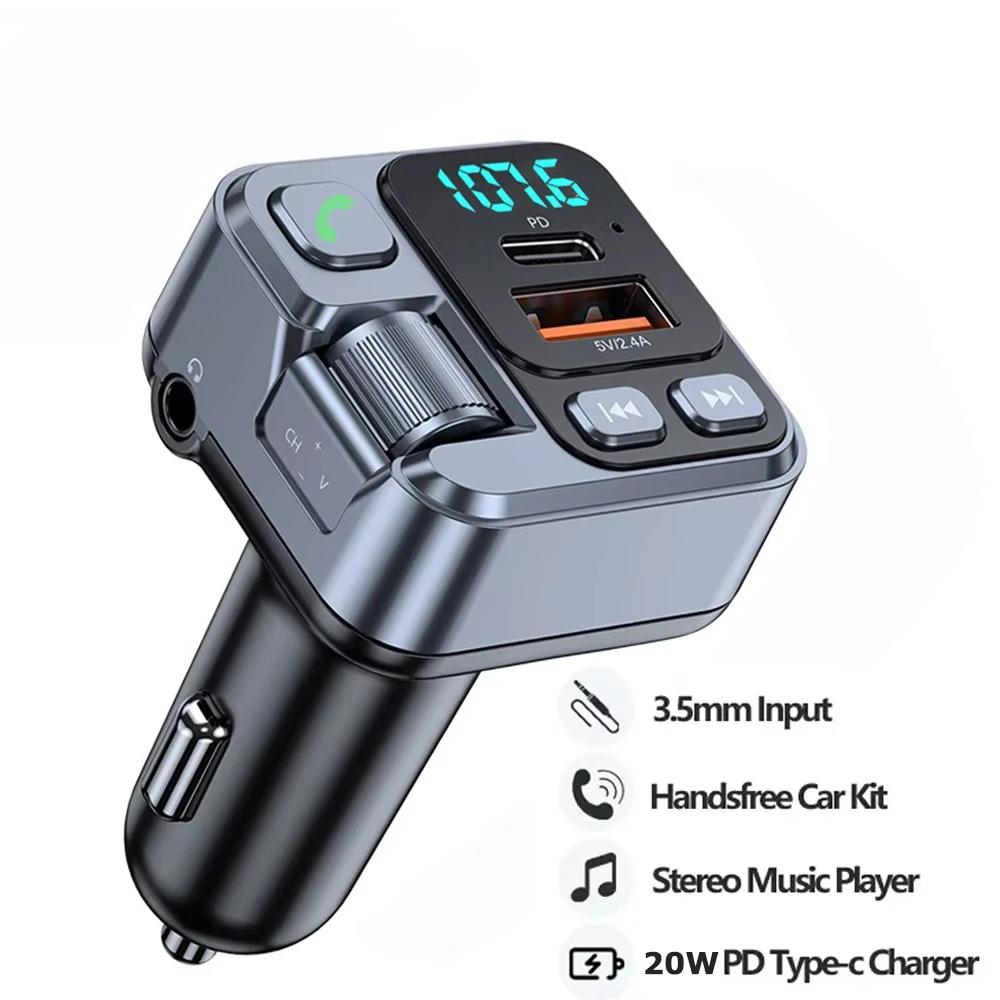 Bluetooth 5.1 Car FM Transmitter Car MP3 Stereo Music Player Handsfree 3.5mm Aux Wireless Car Kit 20W PD USB-C Fast Charger