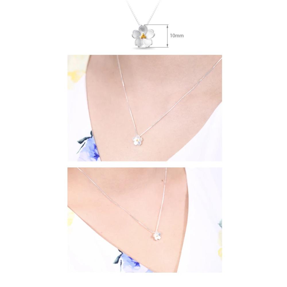 925 Silver Cherry Blossom Necklace For Women Fashion Jewelry Gift Elegant Pendant