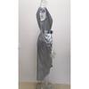 Women's One Shoulder Wrap Midi Dress Elegant Bodycon Slit Party Dress with Belt