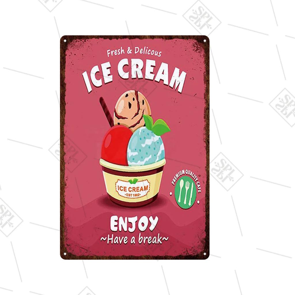 Juice Cold Drink Shop Signboard Wall Decoration Metal Poster Painting xcm Metal Logo Vintage Tin Plate Ice Cream Plaque