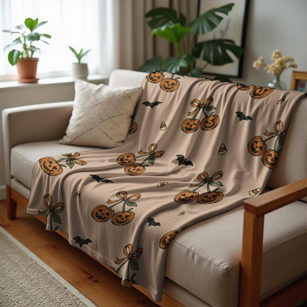 Pumpkin Black Kitten Soft Flannel Blanket Breathable Warm Throw for Office Car Sofa Kids Room Birthday Xmas Gift