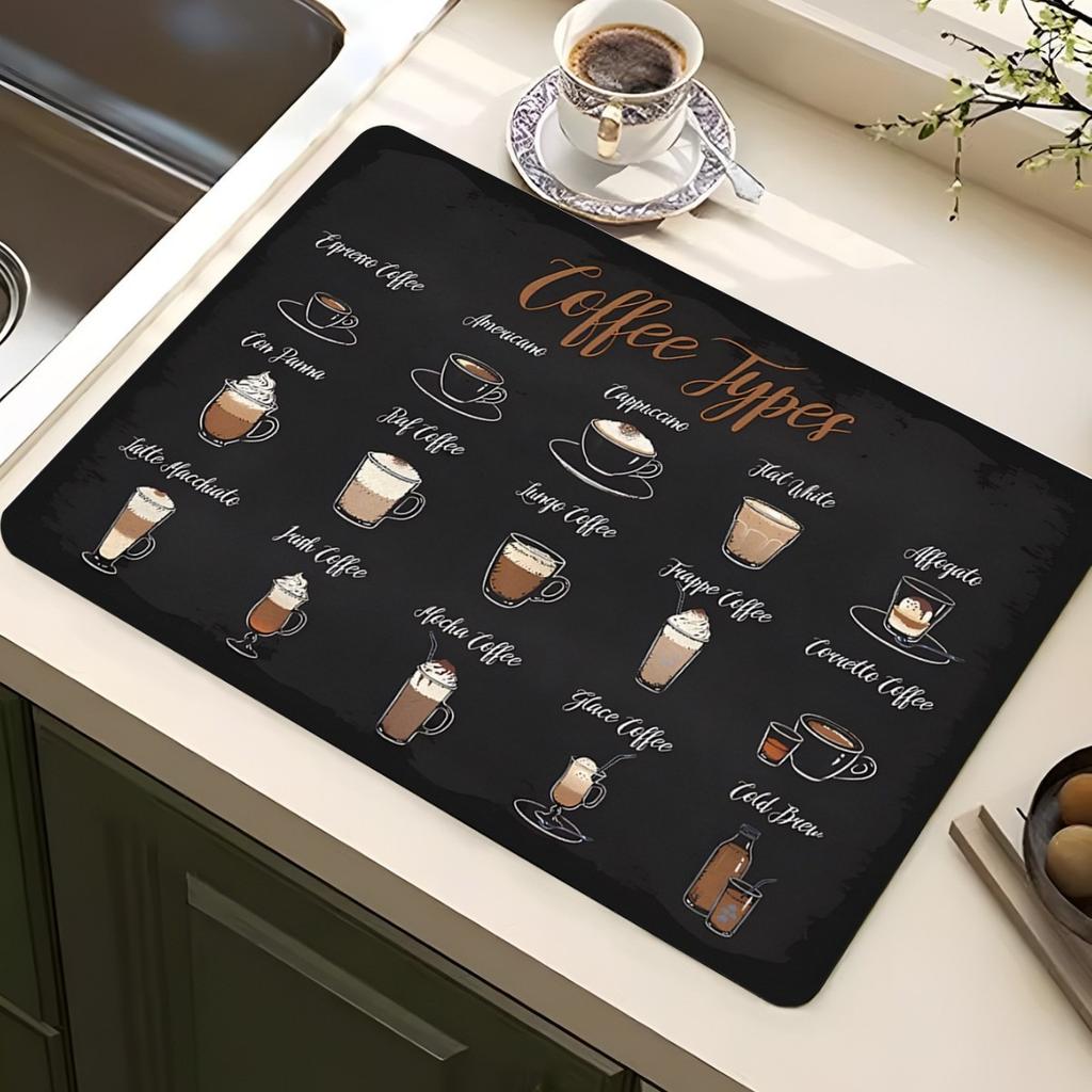 Vintage Espresso Bar Printed Absorbent Drain Mat Super Antiskid Quick Dry Modern Kitchen Counter Coffee Dish Drying Pad