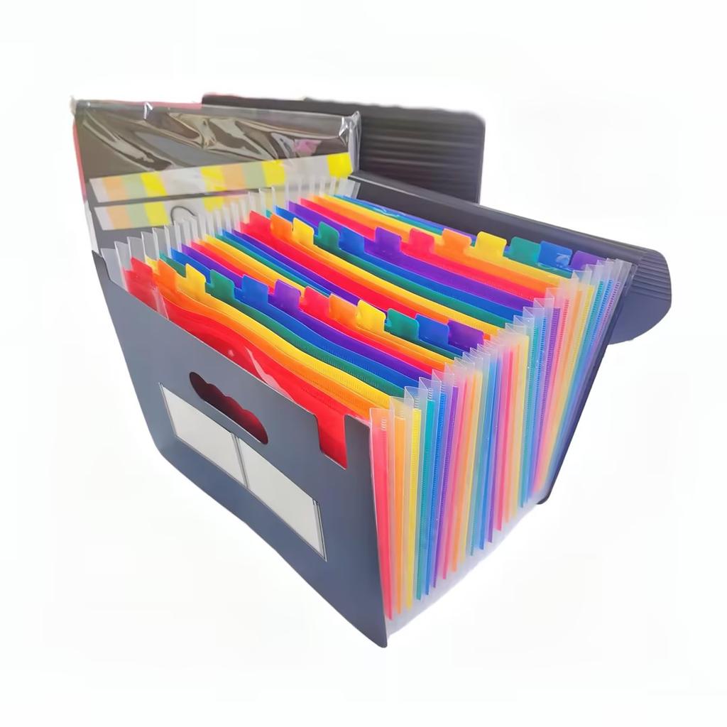 24 Pockets Colorful PP Plastic Leather Manila Paper Cardboard Waterproof Document Folder Bag Expanding File Folder