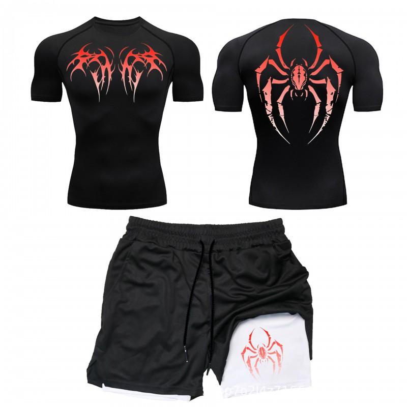 Wrestling T Shirt Set Mesh Shorts Printed Sports Suit Men Women Gym Workout