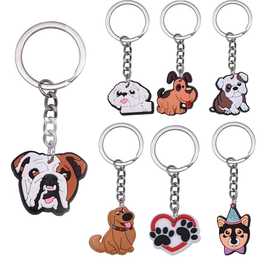 New Arrival Adorable Pet Dogs PVC Soft Keychains Bag Hanging Pendant Car Keyrings Animals Key Chains Accessories Wholesale Gift