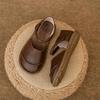Retro Classic Round Head Brown Leather Flat Comfortable Sandals 2025 Summer Trend New Ladies Casual Outdoor Daily Women's Shoes