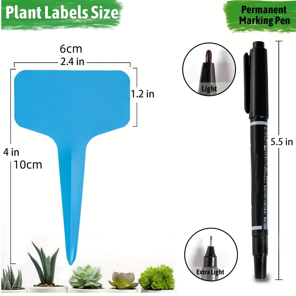 20pcs T-Type Plant Labels with a Gel Pen, Waterproof Plastic Plant Tags Nursery Garden Markers