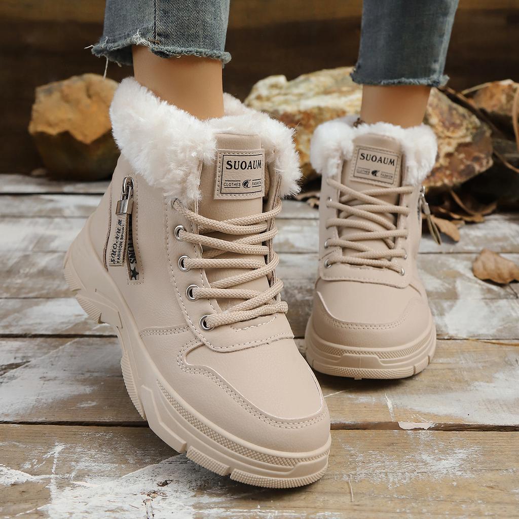 Women's lightweight comfortable cold warm padded snow boots non-slip wear-resistant outdoor casual sneakers high-top Martin cotton boots