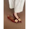 Low-heeled Retro Metal Buckle Pointed Red Single Shoes Women's Shoes Spring and Autumn 2025 New Shallow Mouth Versatile Commuter Shoes