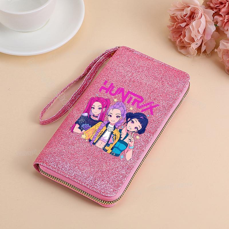 Vysoce kvalitní KPop Lovci démonů Dlouhá peněženka Dámské peněženky na zip Sequin Bling Koženka Kapsa na mince Držák na ID Kartu Dámské Clutch Peněženky