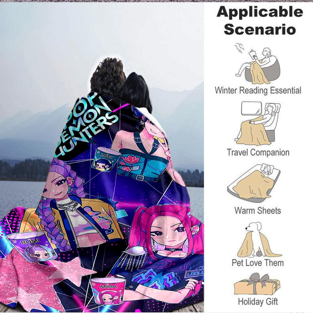 1Pc Pop Demon Hunters Flannel Blanket, Soft And Comfortable, Casual Warm, Camping Travel, Christmas, Halloween Xmas Gift N1247