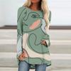 Plus Size Women Spring Geometric Pattern Printed Comfy Long Sleeve Round Collar T-shirt Casual Baggy Mid Length Tee Tops